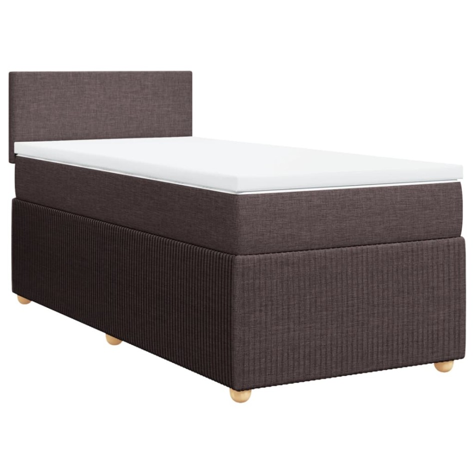 Cama box spring con colchón tela marrón oscuro 100x200