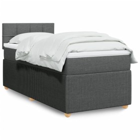 Cama box spring con colchón tela gris oscuro 100x200