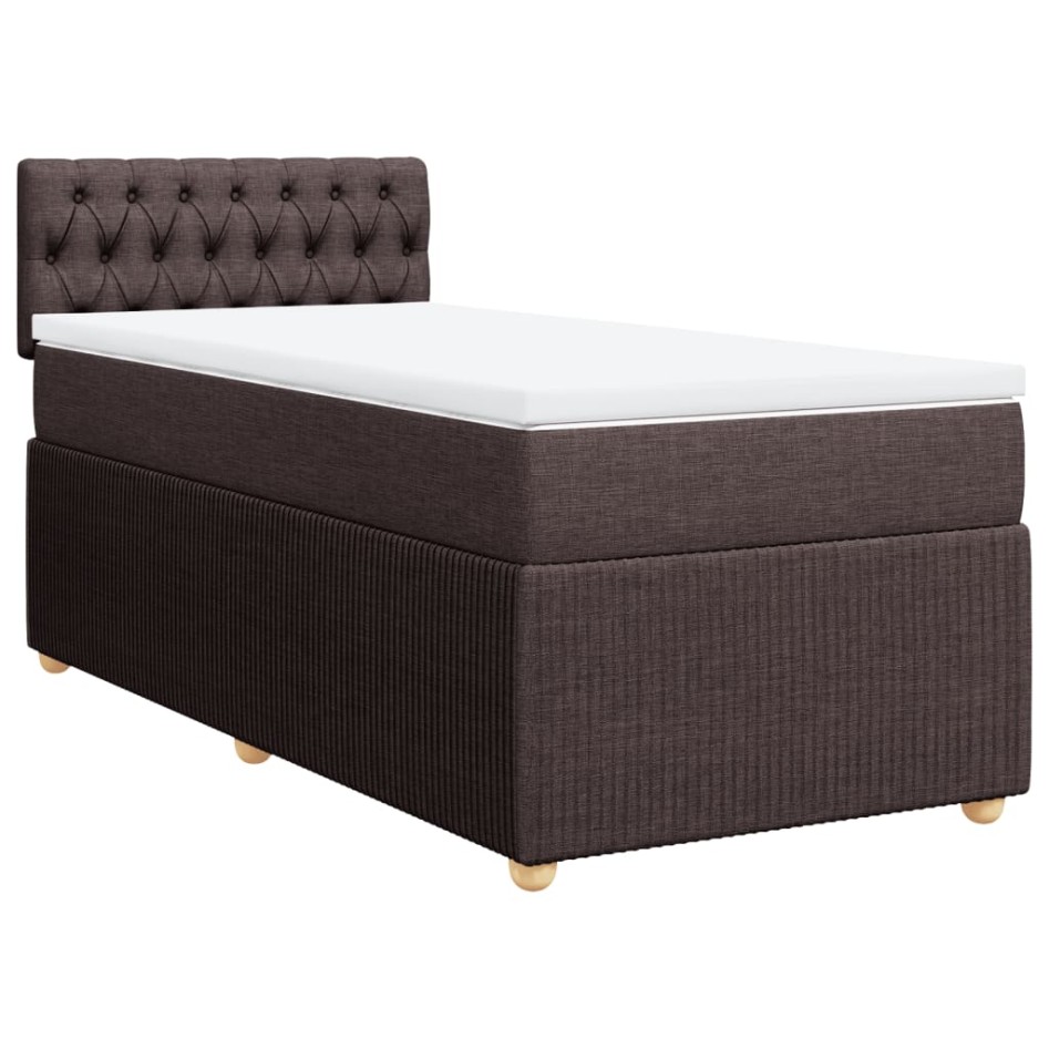 Cama box spring con colchón tela marrón oscuro 100x200