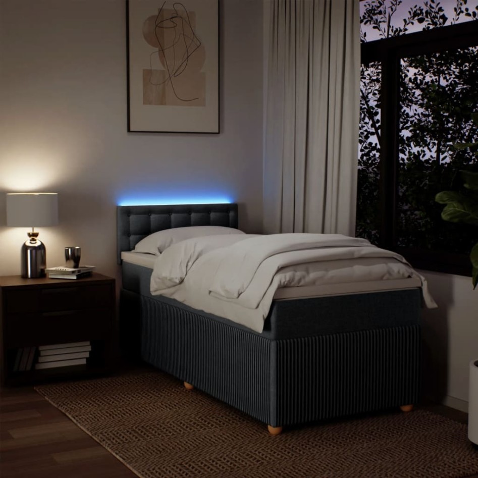 Cama box spring con colchón tela gris oscuro 100x200