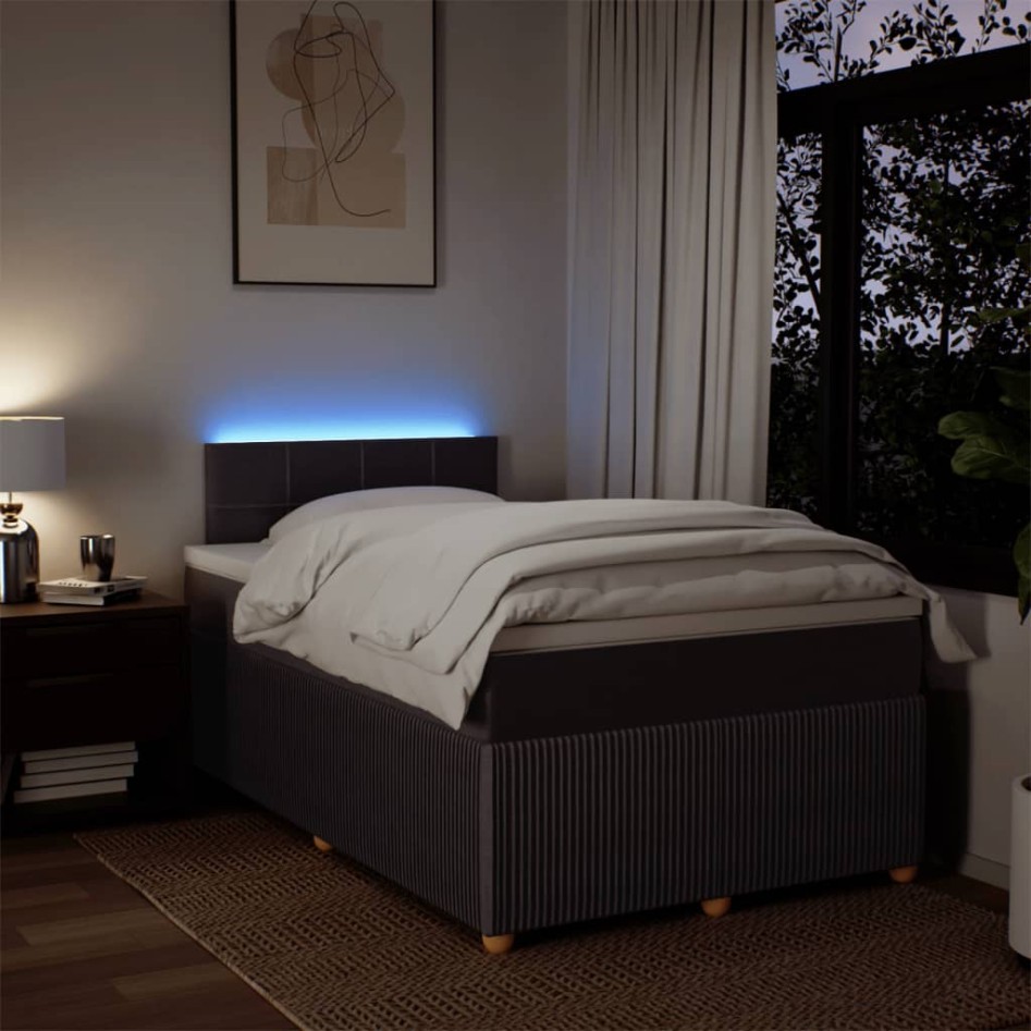 Cama box spring con colchón tela marrón oscuro 120x200