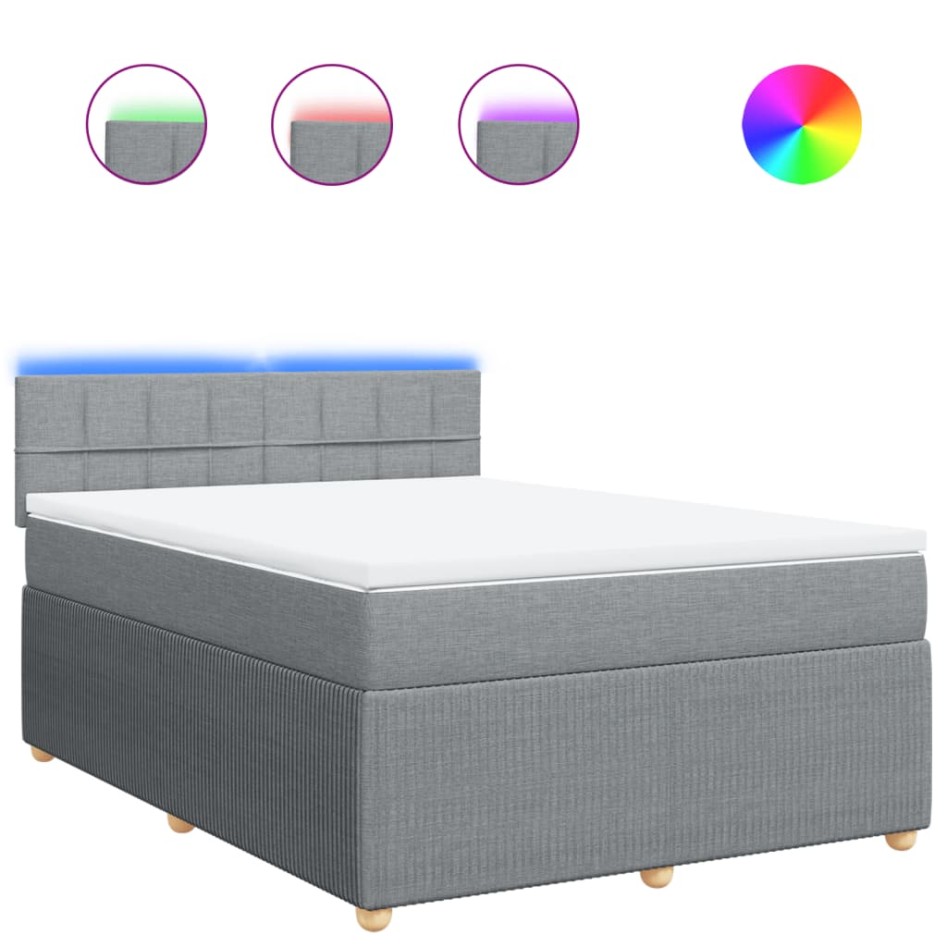 Cama box spring con colchón tela gris claro 140x190