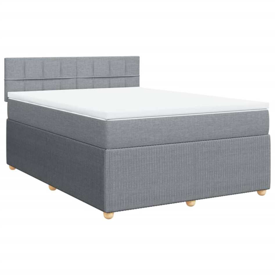 Cama box spring con colchón tela gris claro 140x190