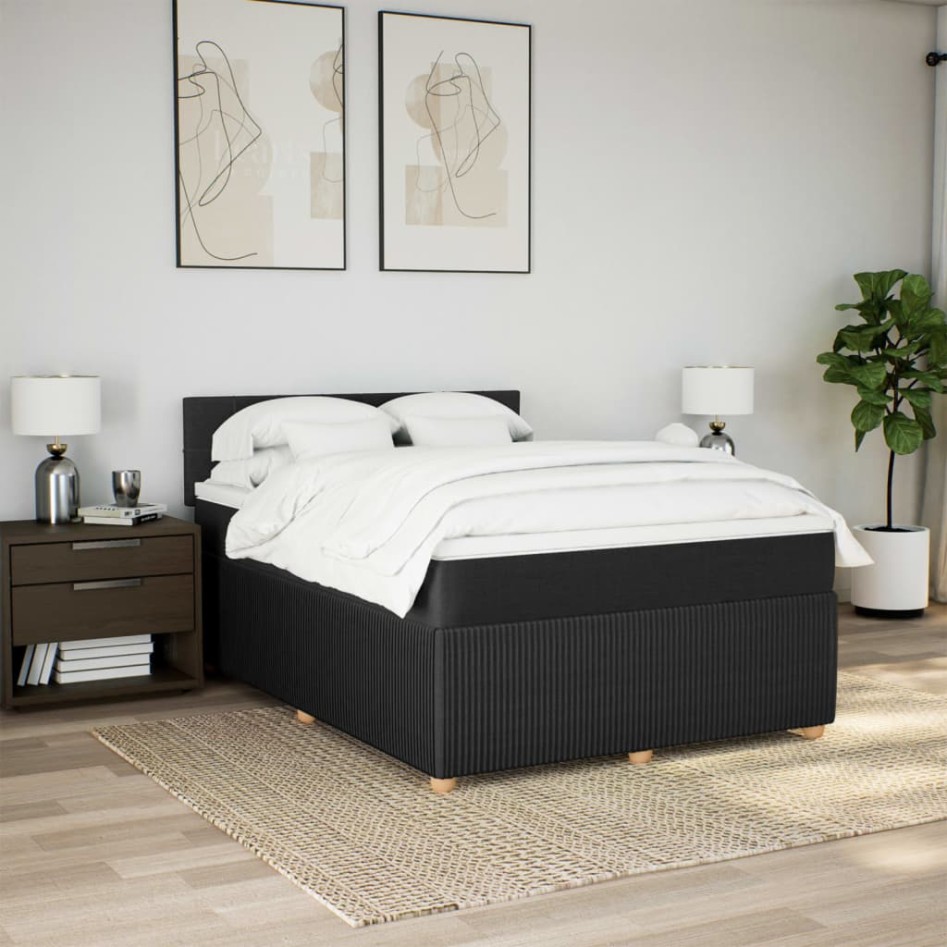 Cama box spring con colchón tela negro 140x190