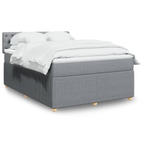 Cama box spring con colchón tela gris claro 140x190
