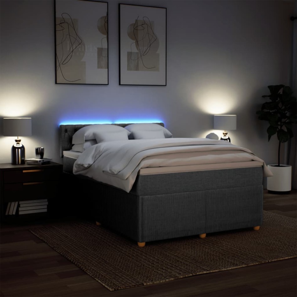 Cama box spring con colchón tela gris claro 140x190