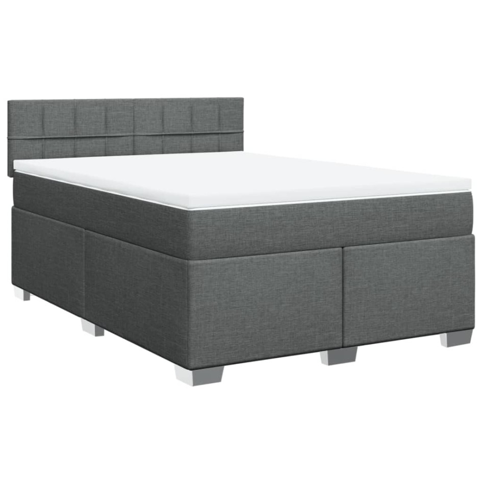 Cama box spring con colchón tela gris oscuro 140x200