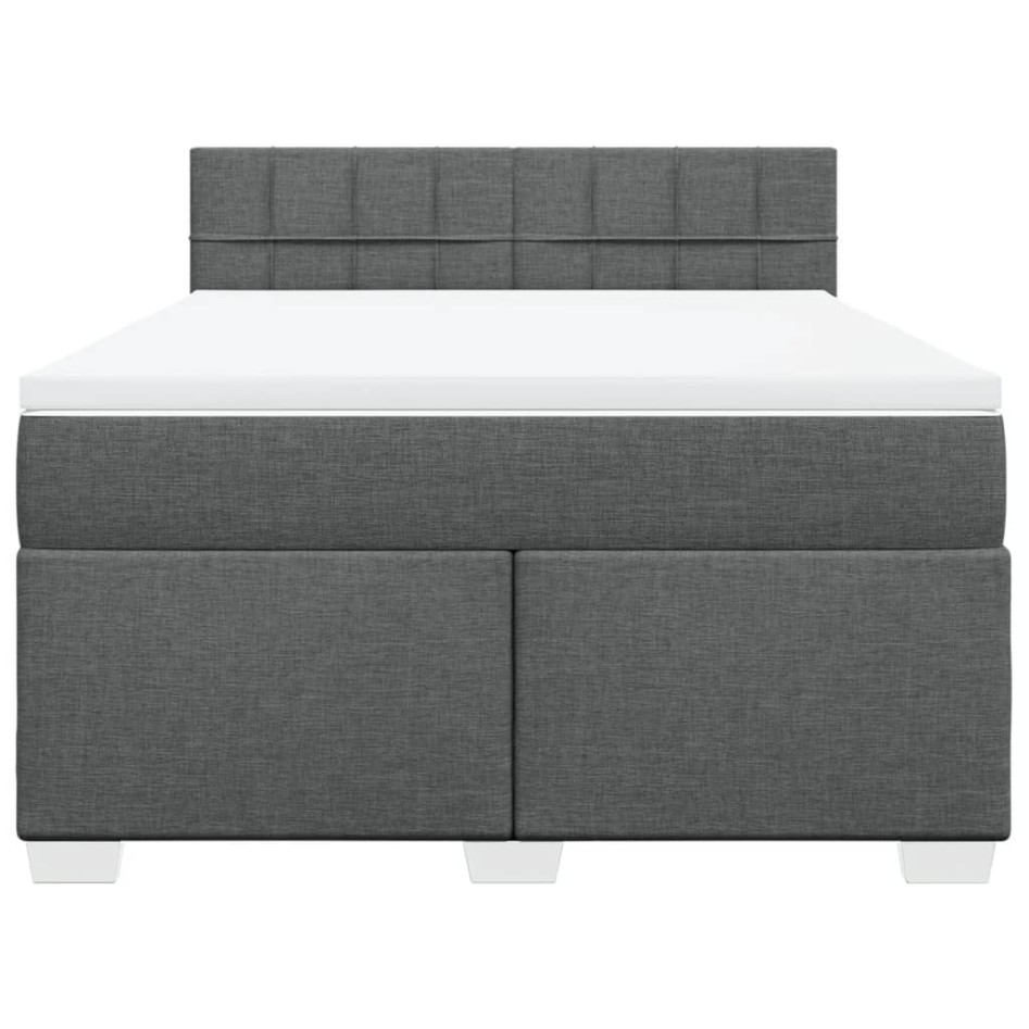 Cama box spring con colchón tela gris oscuro 140x200