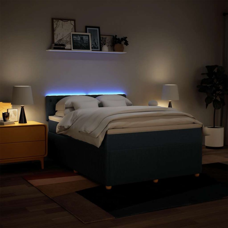 Cama box spring con colchón tela azul 140x190