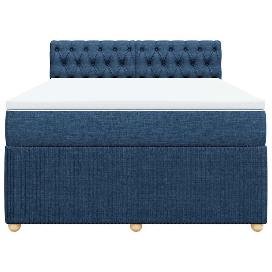 Cama box spring con colchón tela azul 140x190