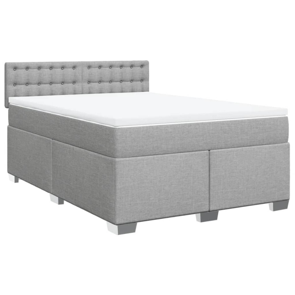 Cama box spring con colchón tela gris claro 140x200