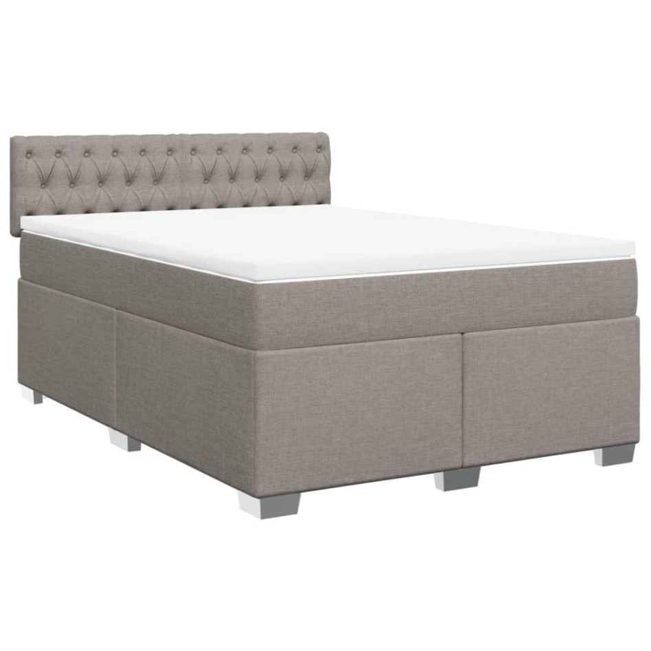 Cama box spring con colchón tela gris taupe 160x200