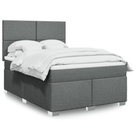 Cama box spring con colchón tela gris oscuro 140x200