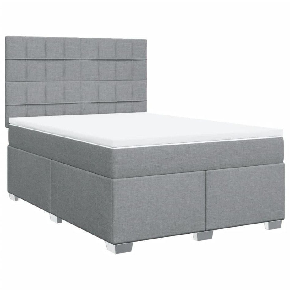 Cama box spring con colchón tela gris claro 140x200