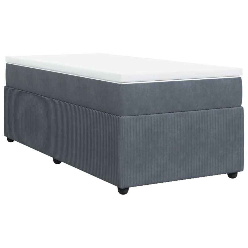 Cama box spring con colchón terciopelo gris oscuro 100x200