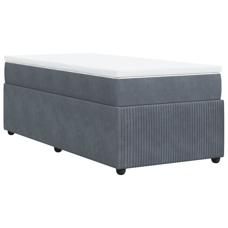 Cama box spring con colchón terciopelo gris oscuro 100x200