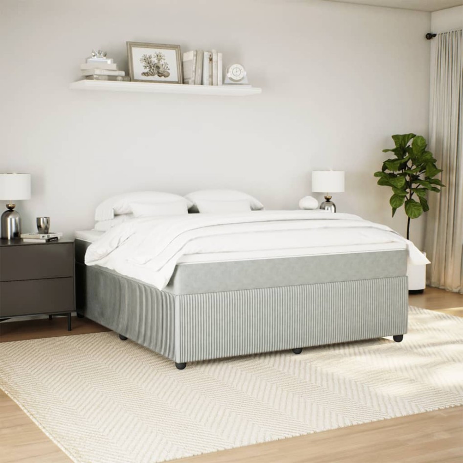 Cama box spring con colchón terciopelo gris claro 180x200