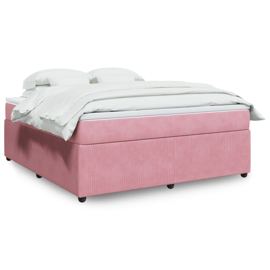 Cama box spring con colchón terciopelo rosa 180x200