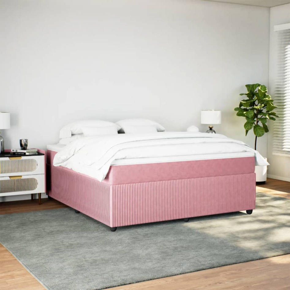 Cama box spring con colchón terciopelo rosa 180x200