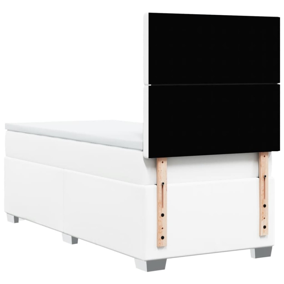Cama box spring con colchón cuero sintético blanco 80x200
