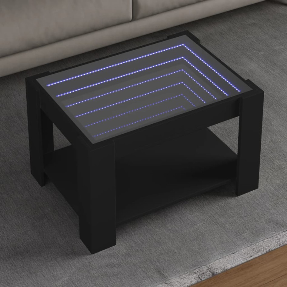 Mesa de centro con LED madera de ingeniería negro 73x53x45