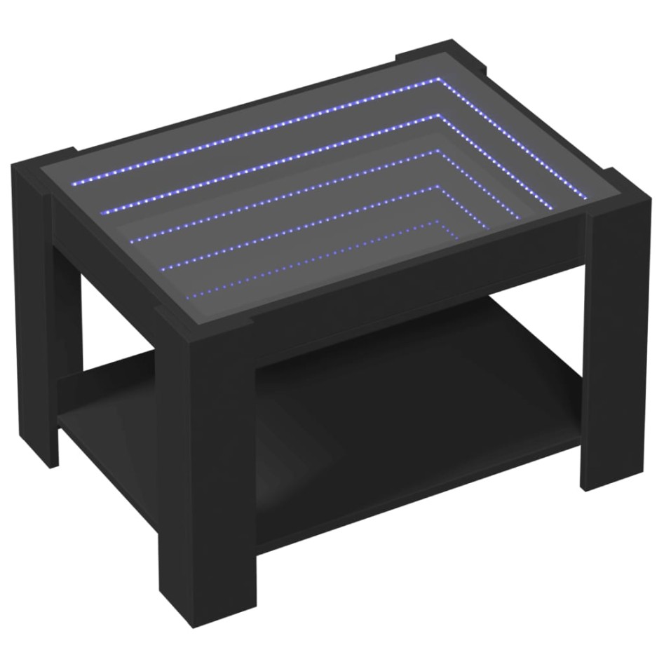 Mesa de centro con LED madera de ingeniería negro 73x53x45
