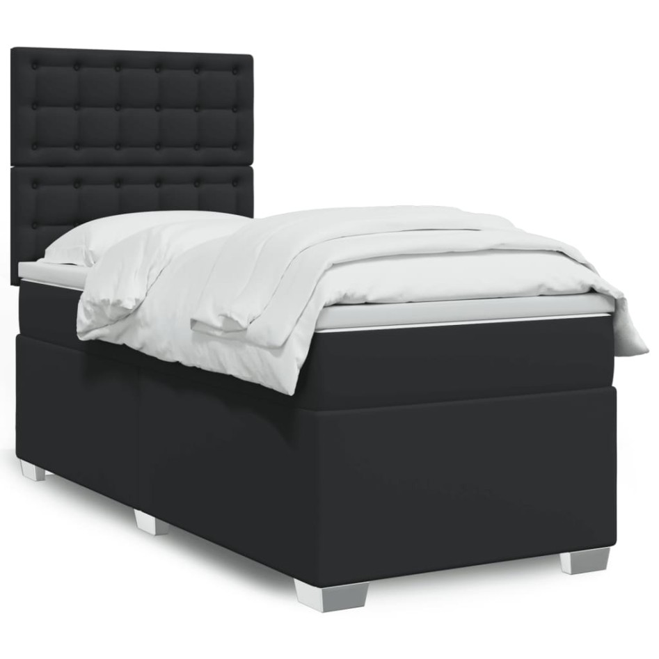 Cama box spring con colchón cuero sintético negro 90x190