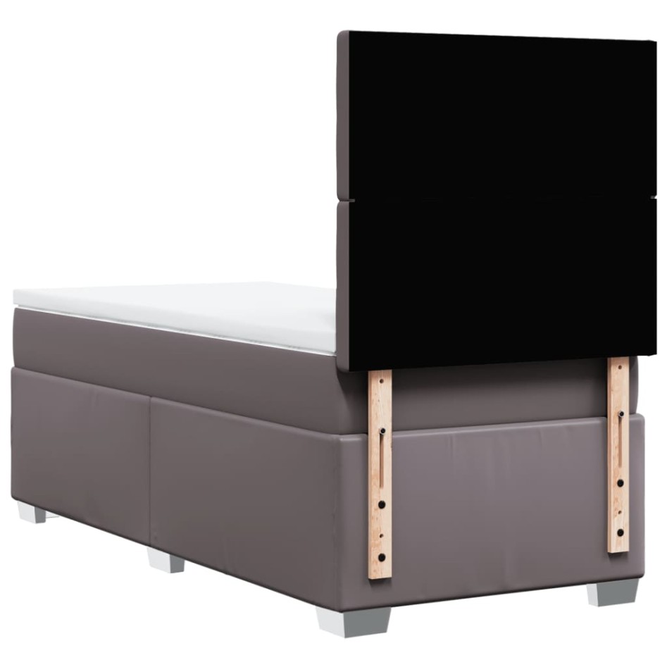 Cama box spring con colchón cuero sintético gris 90x200