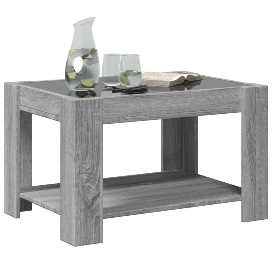 Mesa de centro y LED madera ingeniería gris Sonoma 73x53x45