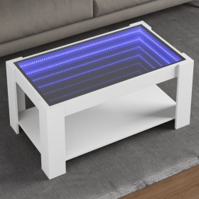 Mesa de centro con LED madera de ingeniería blanca 93x53x45