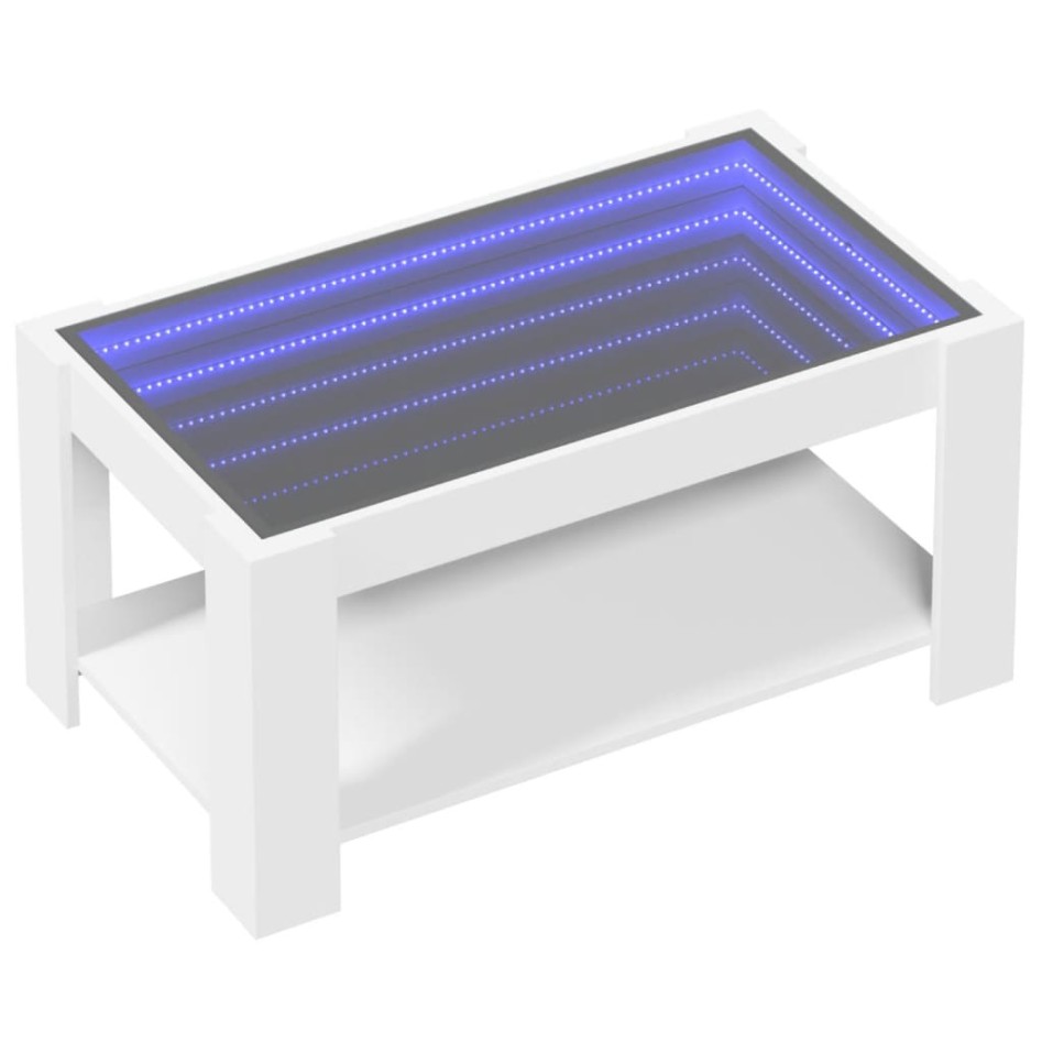 Mesa de centro con LED madera de ingeniería blanca 93x53x45