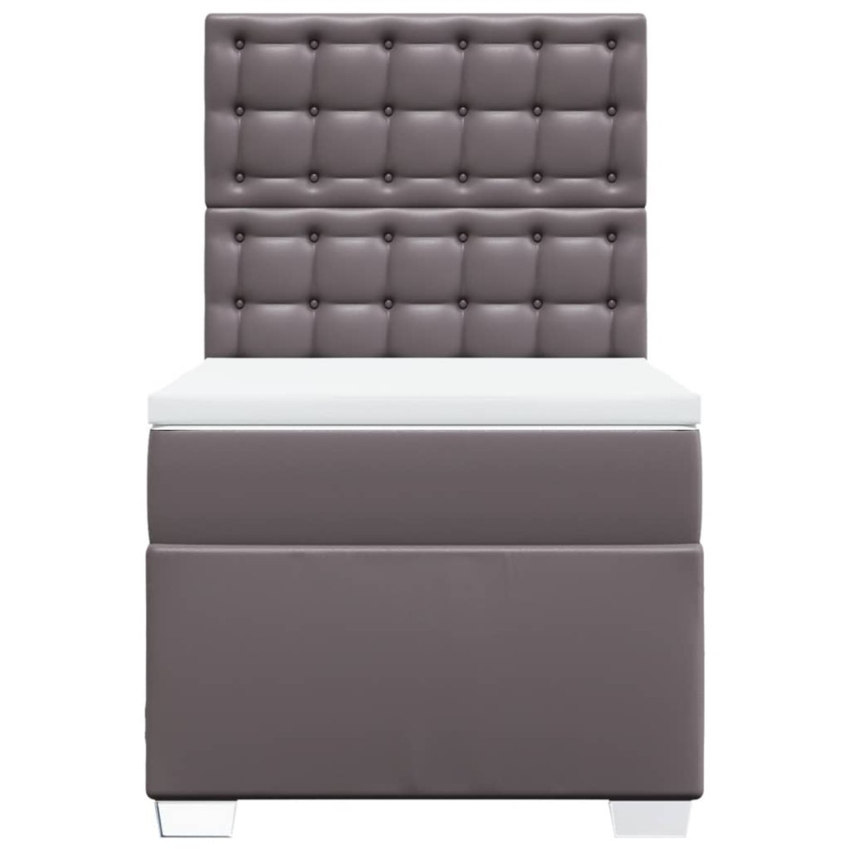 Cama box spring con colchón cuero sintético gris 100x200