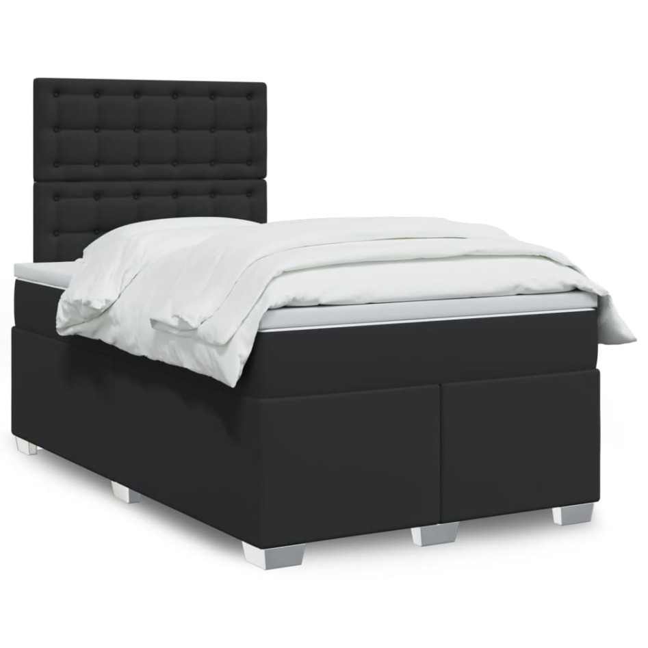 Cama box spring con colchón cuero sintético negro 120x190