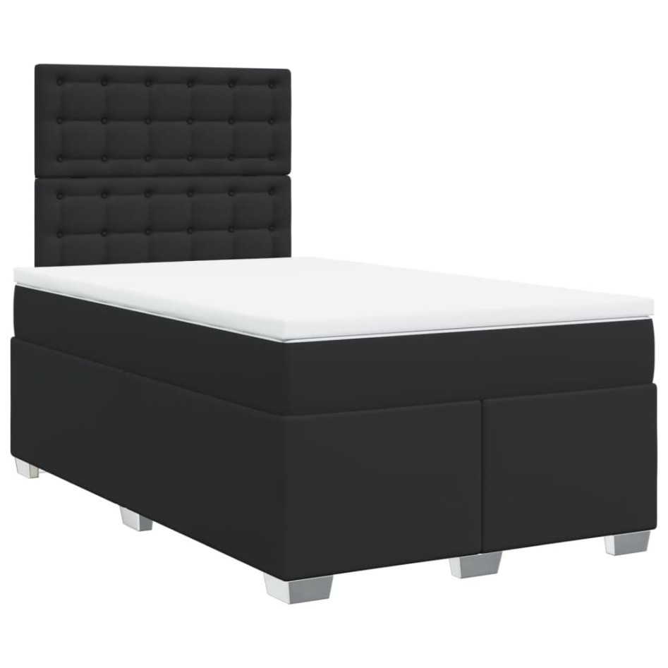 Cama box spring con colchón cuero sintético negro 120x190