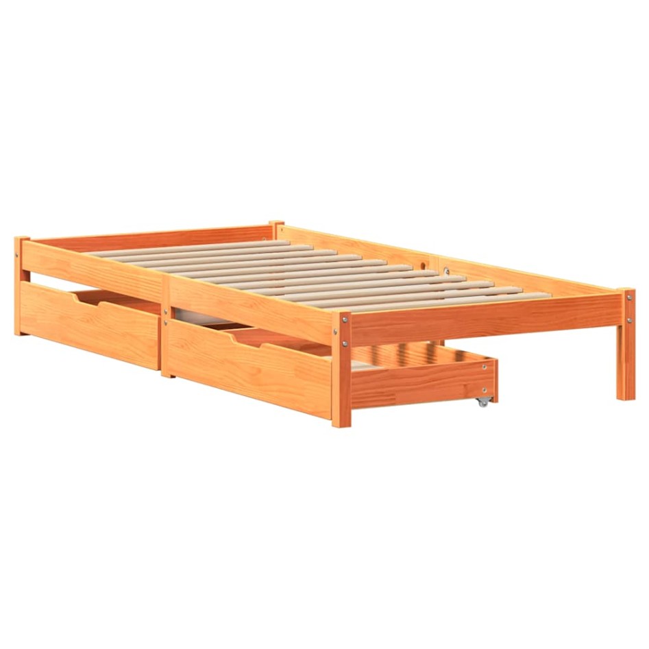 Cama sin colchón madera maciza de pino marrón cera 100x200
