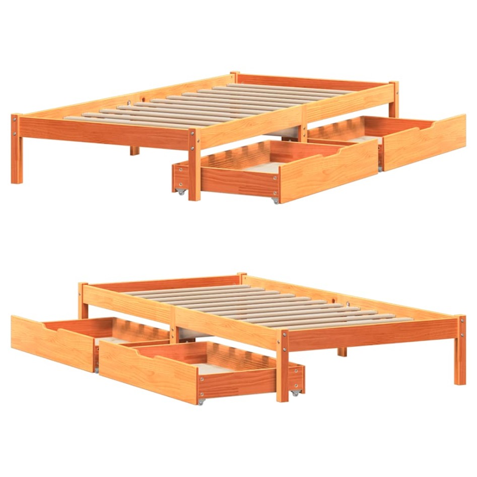 Cama sin colchón madera maciza de pino marrón cera 100x200