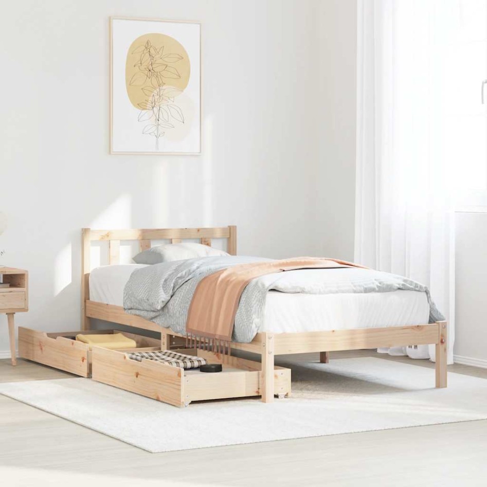 Estructura de cama sin colchón madera maciza pino 75x190