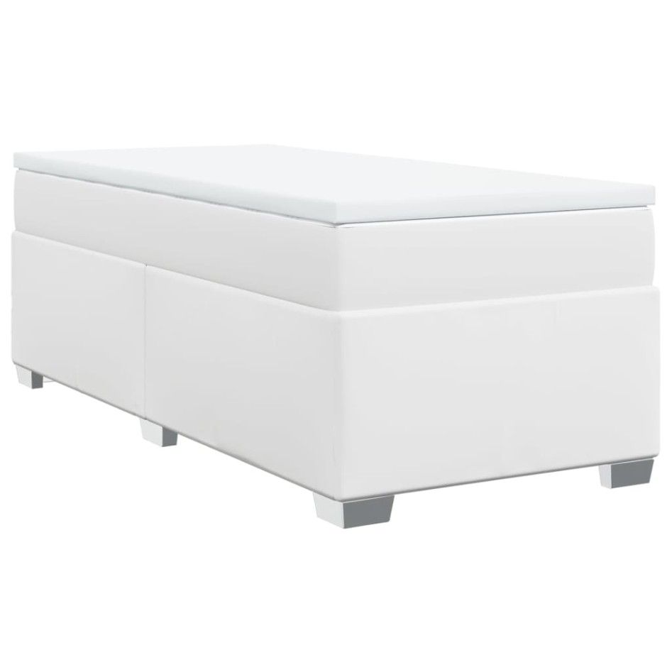 Cama box spring con colchón cuero sintético blanco 80x200