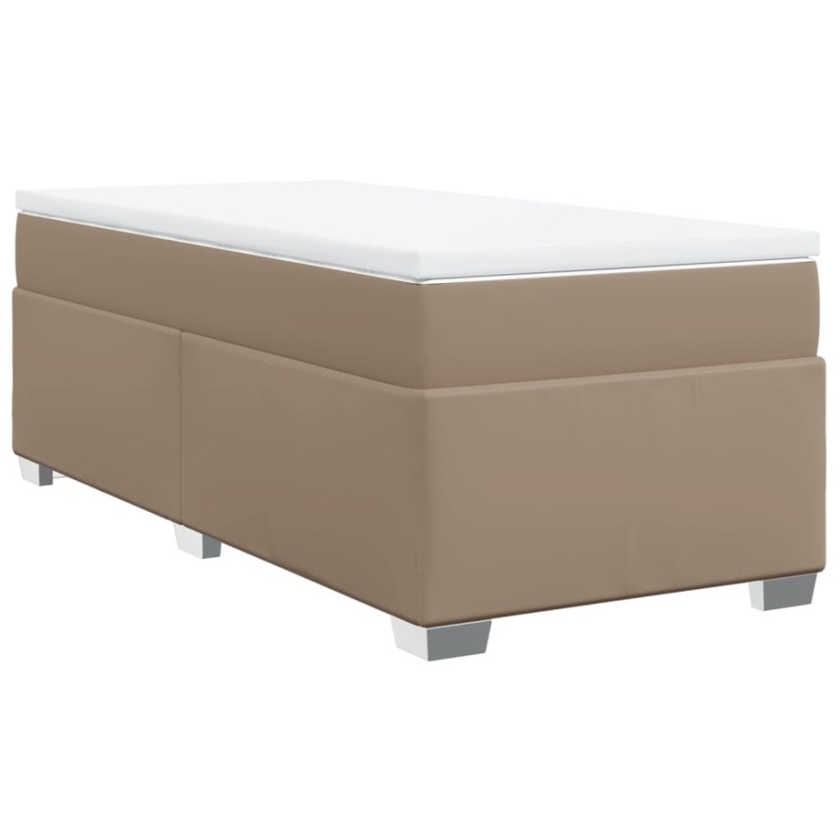 Cama box spring con colchón cuero sintético capuchino 90x190
