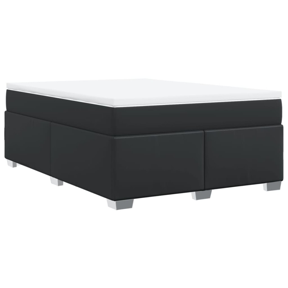 Cama box spring con colchón cuero sintético negro 140x190
