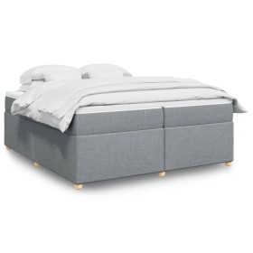 Cama box spring con colchón tela gris claro 200x200