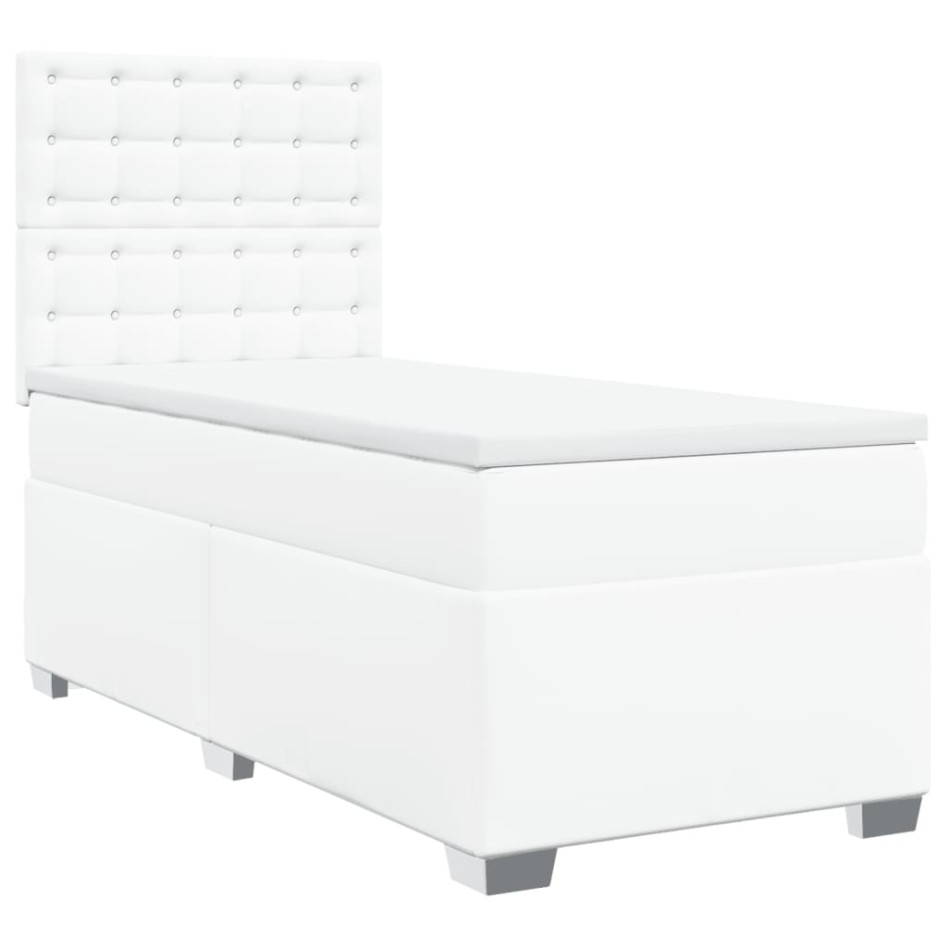 Cama box spring con colchón cuero sintético blanco 90x190