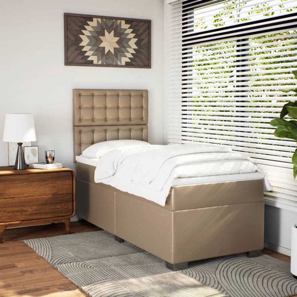 Cama box spring con colchón cuero sintético capuchino 90x190