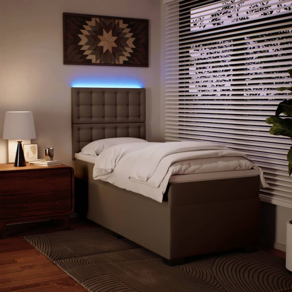 Cama box spring con colchón cuero sintético capuchino 90x190