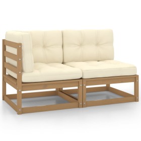 Set de muebles de jardín 2 pzas cojines madera pino marrón