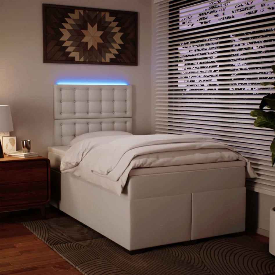 Cama box spring con colchón cuero sintético blanco 120x200
