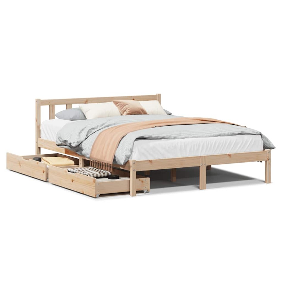 Estructura de cama sin colchón madera maciza de pino 135x190