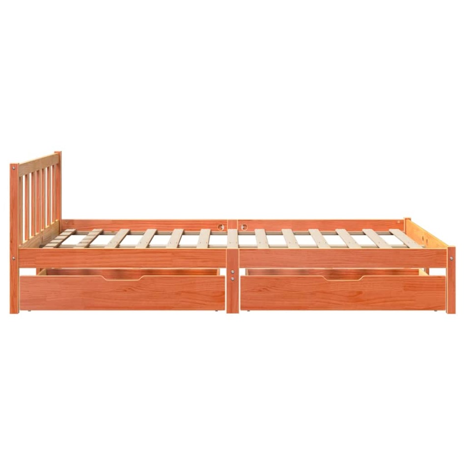 Cama sin colchón madera maciza de pino marrón cera 120x200