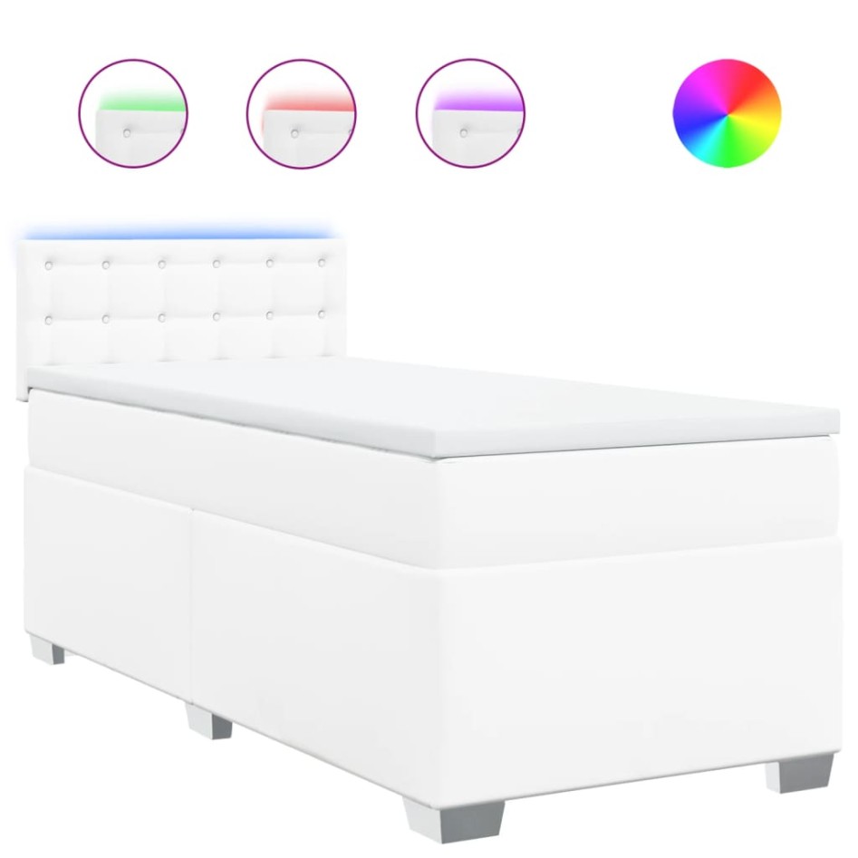 Cama box spring con colchón cuero sintético blanco 80x200