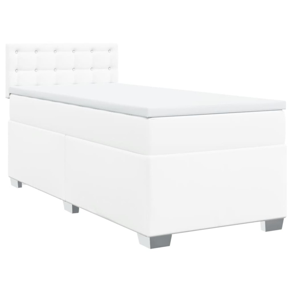 Cama box spring con colchón cuero sintético blanco 80x200